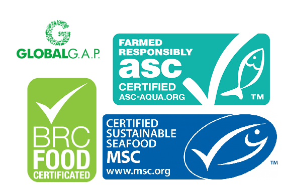 Global gap, MSC, ASC, BRC logo, sea bass fish